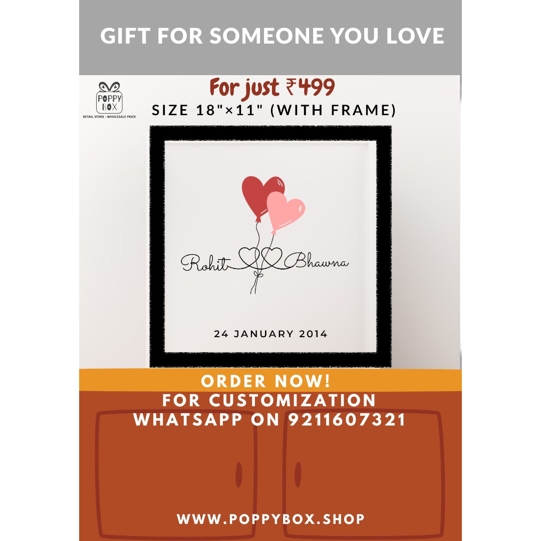 Personalized Art Print with Frame,Custom Couple/ Brother Sister Name/Engagements, Anniversary, Birthday, Festivals & Wedding Gift