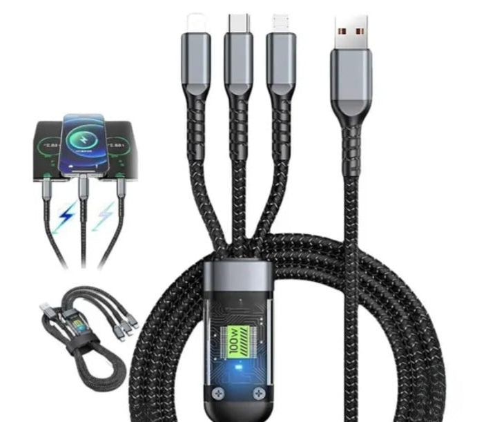 Poppybox Premium Quality 3-In 1 Data Cable 100W/6A