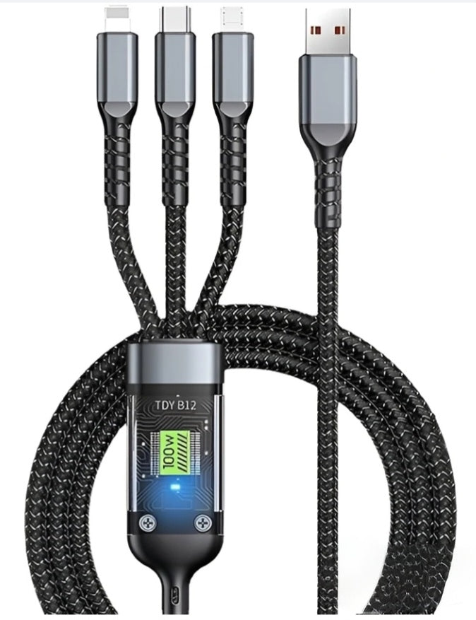 Poppybox Premium Quality 3-In 1 Data Cable 100W/6A