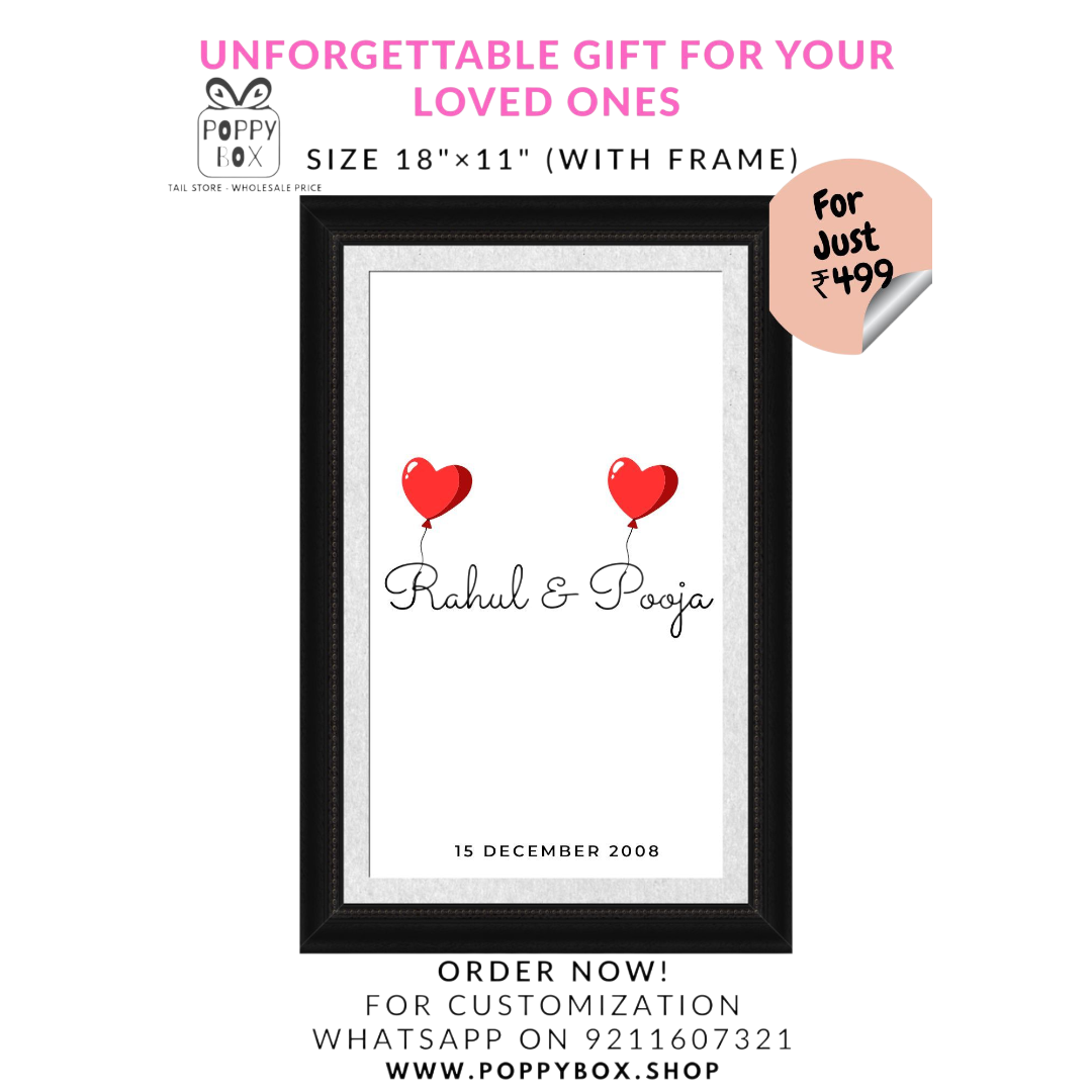 Personalized Art Print with Frame,Custom Couple/ Brother Sister Name/Engagements, Anniversary, Birthday, Festivals & Wedding Gift