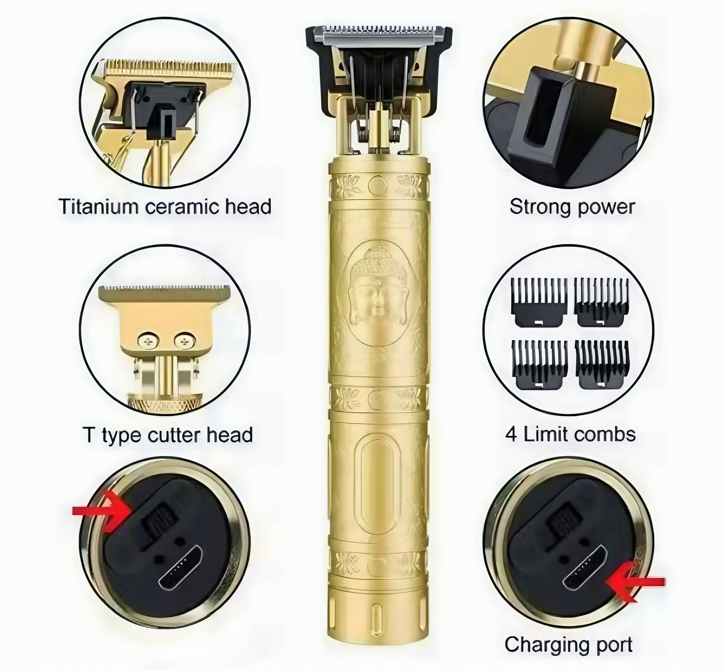 Poppybox Vintage T9 Professional Shaving Trimmer with USB Charging