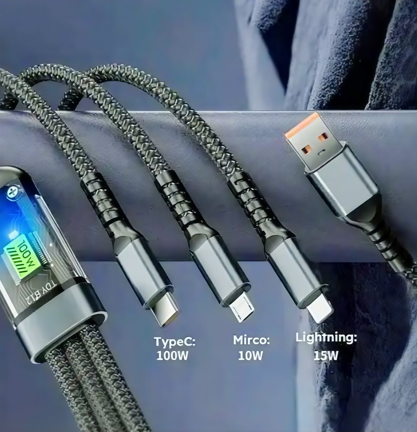 Poppybox Premium Quality 3-In 1 Data Cable 100W/6A