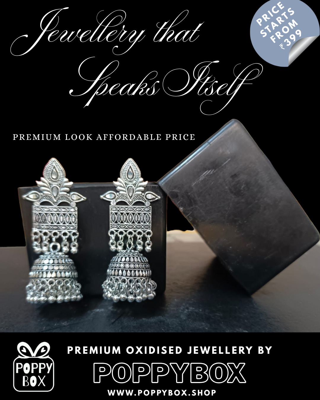 Premium Oxidised Statement Earring-Ethnic Silver Finish