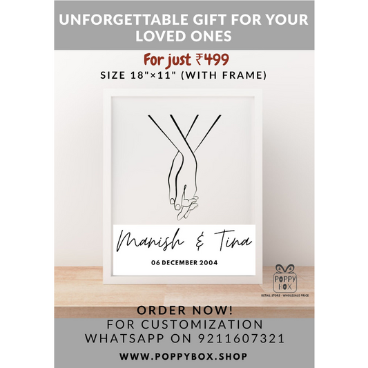 Personalized Art Print with Frame,Custom Couple/ Brother Sister Name/Engagements, Anniversary, Birthday, Festivals & Wedding Gift