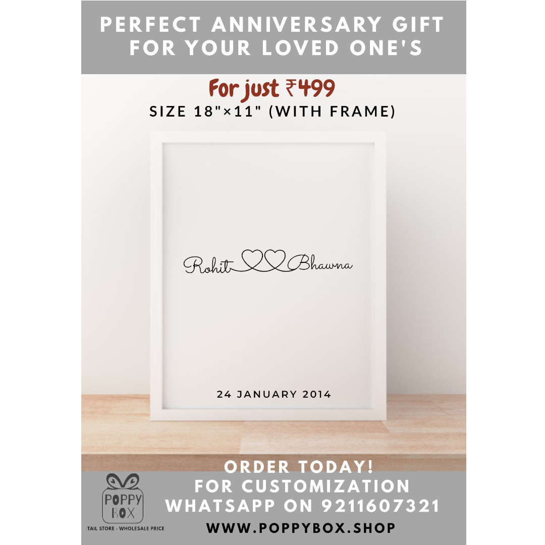 Personalized Art Print with Frame,Custom Couple/ Brother Sister Name/Engagements, Anniversary, Birthday, Festivals & Wedding Gift