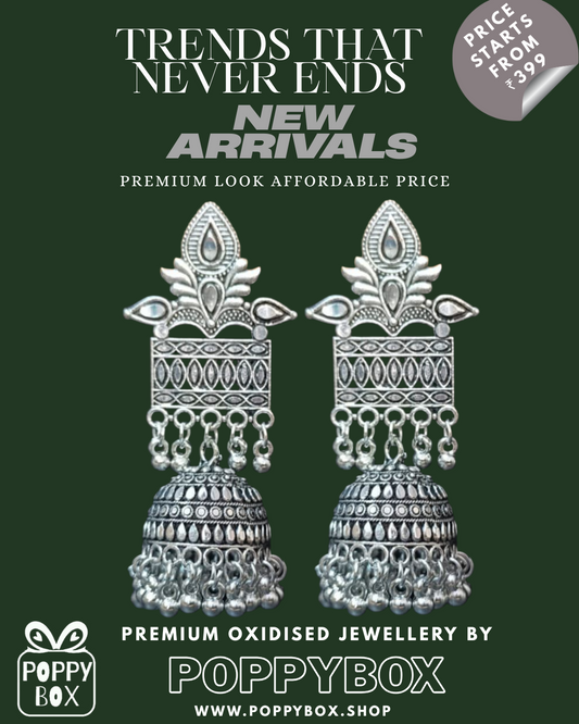Premium Oxidised Statement Earring-Ethnic Silver Finish