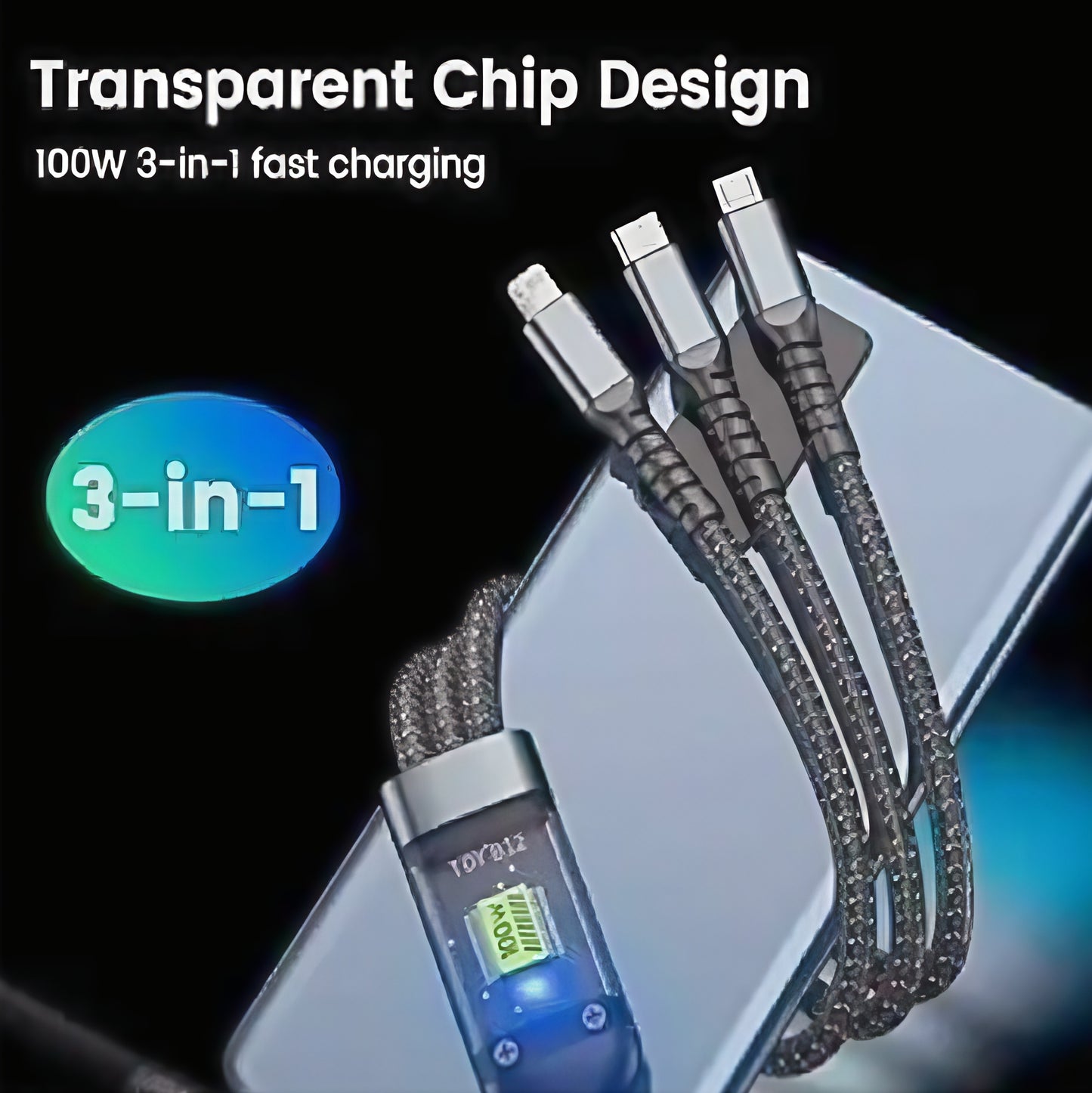 Poppybox Premium Quality 3-In 1 Data Cable 100W/6A
