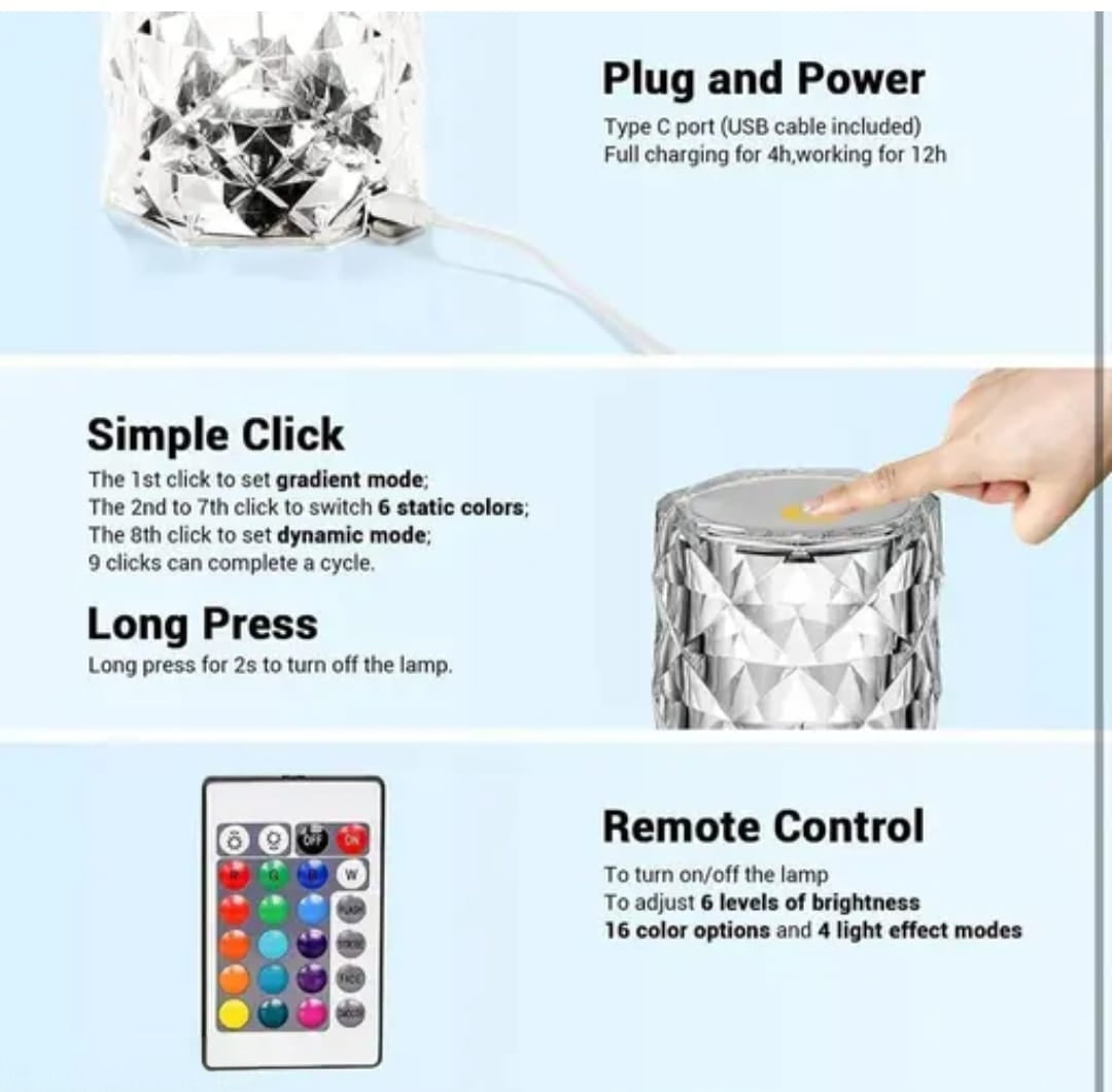 Poppybox Premium Crystal Lamp with Remote control